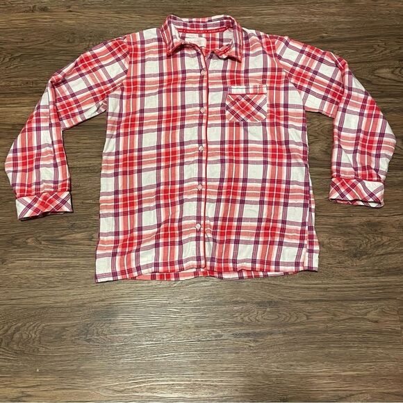 Victoria’s Secret Plaid Button Down Pajama Shirt Red Purple White Size Small - Picture 3 of 14